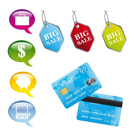 colorful business icons with credit card.のイラスト素材