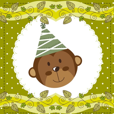 cute face monkey over cute green card. のイラスト素材
