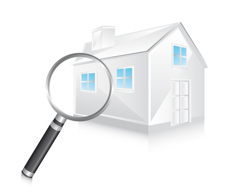 3d white house with magnifying glass. のイラスト素材
