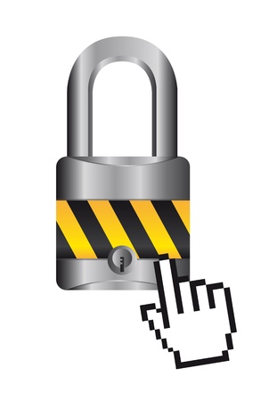 padlock with cursor hand over white background. vectorのイラスト素材