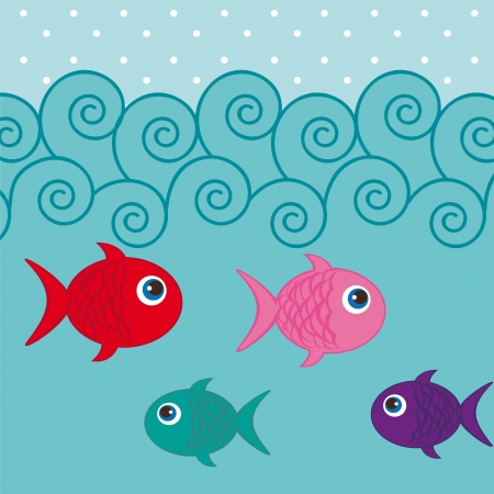 cute fishes into sea backgroundのイラスト素材