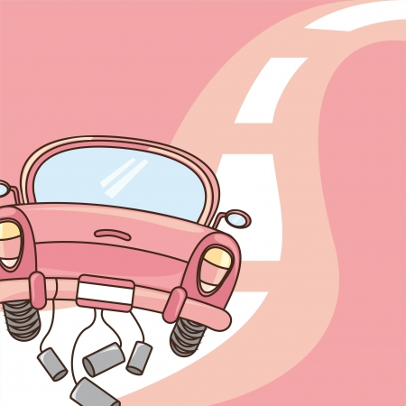 pink cute car over road backgroundのイラスト素材