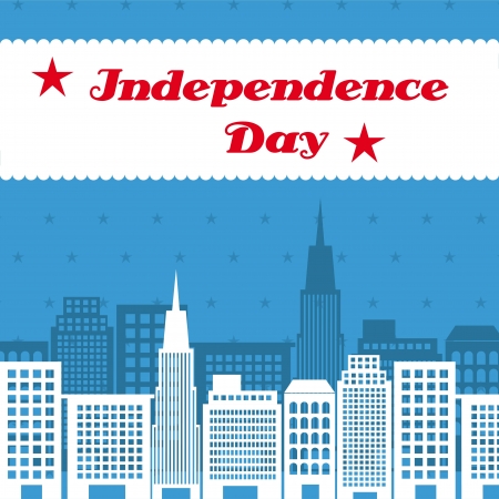 independence day with buildings over blue backgroundのイラスト素材