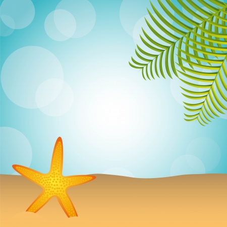 beach with palm and starfish over sandのイラスト素材