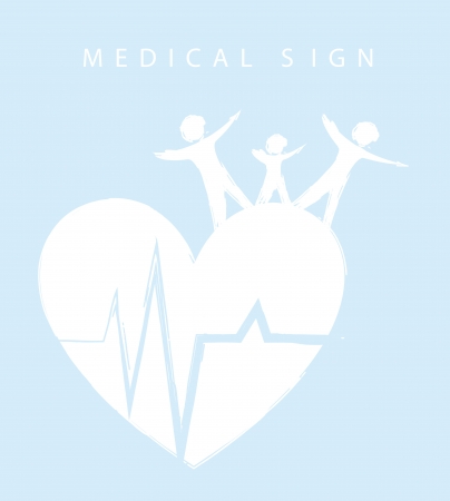 blue and white medical sign with family and heartのイラスト素材