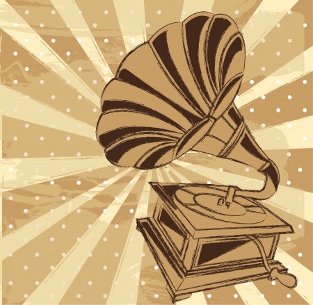 vintage gramophone over beige backgroundのイラスト素材