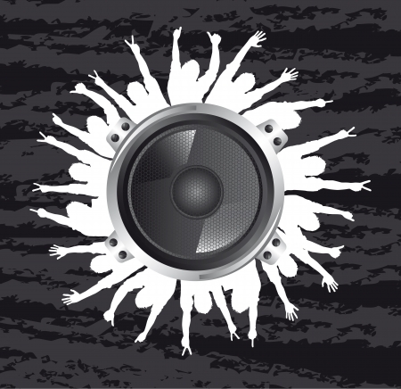 speakers with silhouettes men over grunge backgroundのイラスト素材