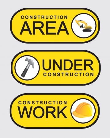 Signs of construction on yellow background, vector illustrationのイラスト素材