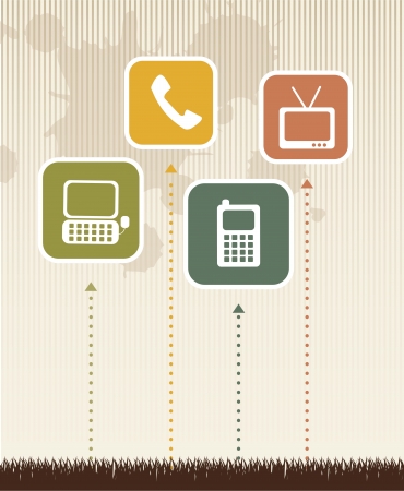 conmmunication vintage over grass over beige background. vectorのイラスト素材