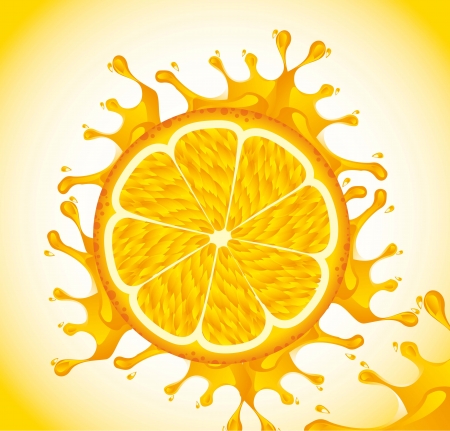 orange fruit with splash over yellow background. vectorのイラスト素材