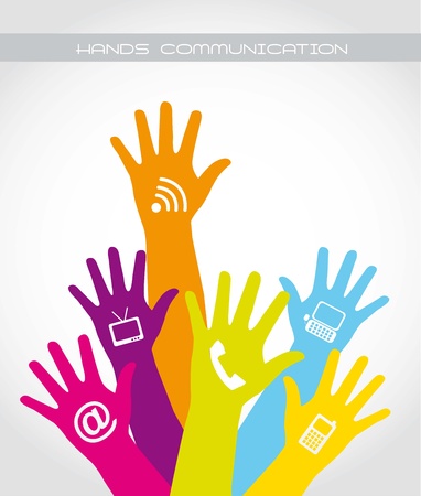 colorful hands communication over white background. vector illustrationのイラスト素材