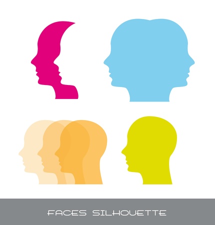 silhouette faces over white background. vector illustrationのイラスト素材