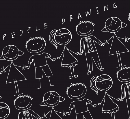 people holding hands over black background, drawing. vectorのイラスト素材