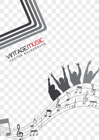 musicals notes with silhouette men, gray. vector illustrationのイラスト素材