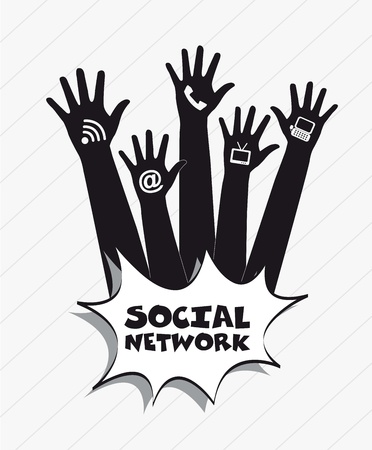 communication icons with hands, social network. vector illustrationのイラスト素材