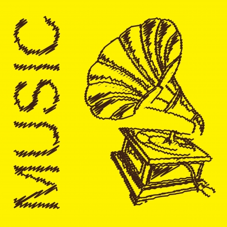 Old gramophone musical over yellow background. Vector illustrationのイラスト素材