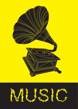 Gramophone musical over yellow background and black lineのイラスト素材
