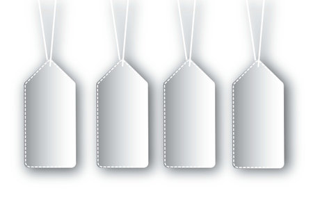 four white tags hanging over white backgroundのイラスト素材