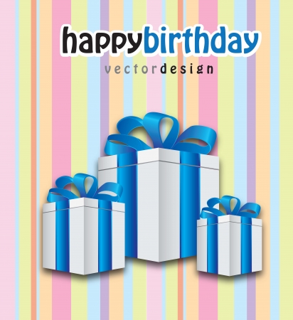 three gifts with blue ribbon in a beautiful birthday card のイラスト素材