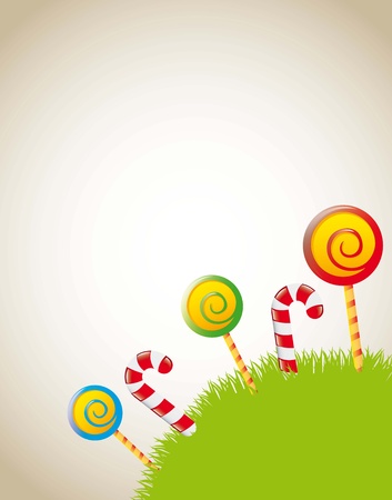 candies over grass with space for copy. vector illustrationのイラスト素材