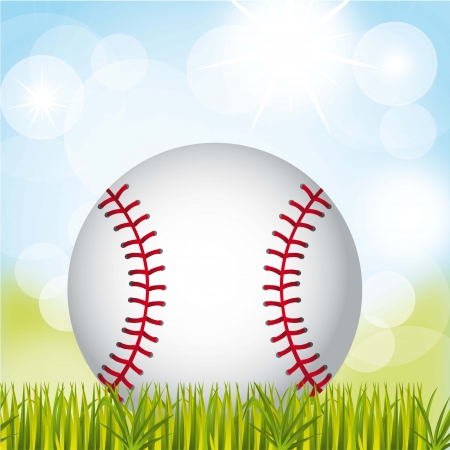 baseball ball over grass and sky background. vector illustration のイラスト素材