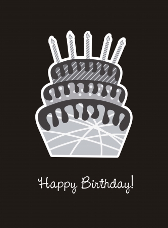 birhday card with cake, black and white. vector illustrationのイラスト素材