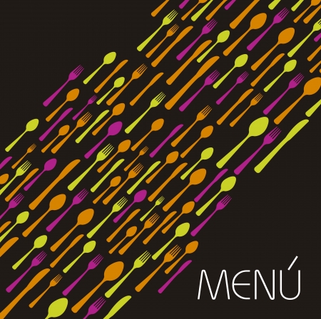 menu with colorful cutlery over black background. vectorのイラスト素材