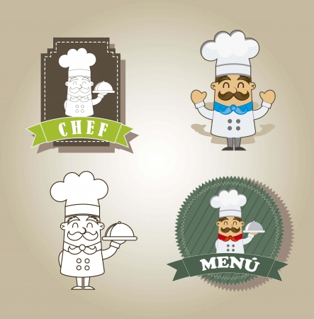 cartoon chef with labels over brown background. vectorのイラスト素材