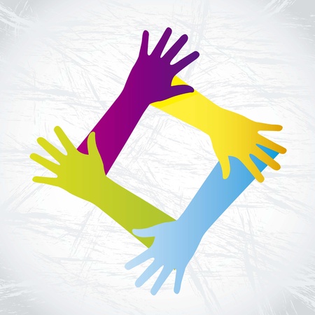 colorful hands over grunge background illustrationのイラスト素材