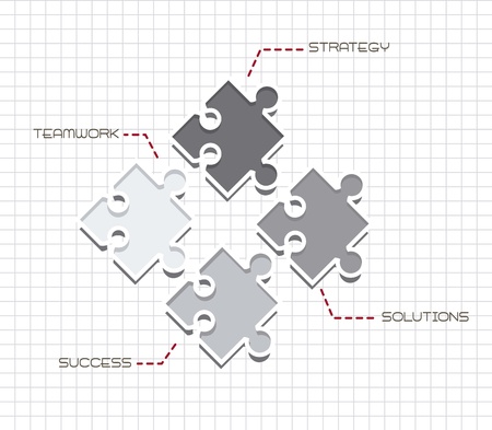 gray puzzles over paper notebook, teamwork.のイラスト素材