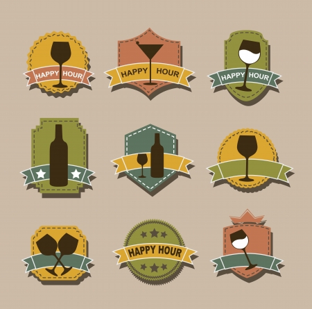 happy hour tags over brown backgroundのイラスト素材