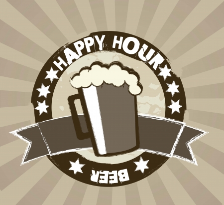 happy hour tag over brown backgroundのイラスト素材