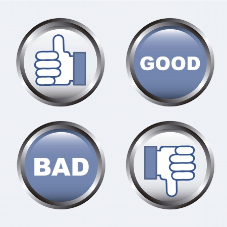 good and bad buttons and hands over blue backgroundのイラスト素材