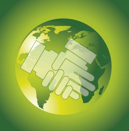hands over planet over green background, businessのイラスト素材