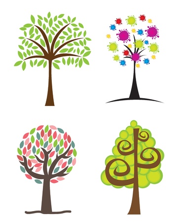 trees with different types of leaves over white backgroundのイラスト素材