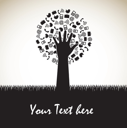 communication icons with hand over white  backgroundのイラスト素材