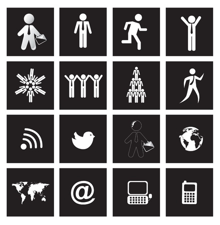 People, earth and communications icons over squares backgroundのイラスト素材