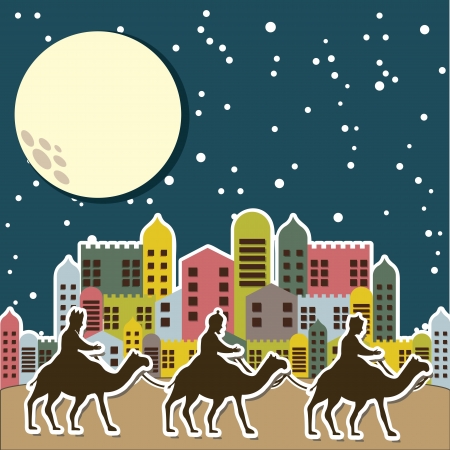 christmas card with camels over night. vector illustrationのイラスト素材