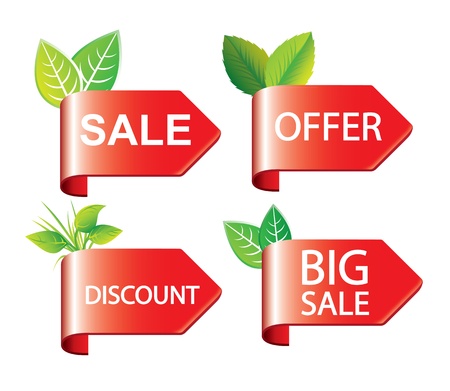 labels offer, discounts and sales with decorative leavesのイラスト素材