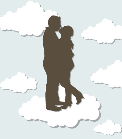 couple silhouette over clouds.のイラスト素材