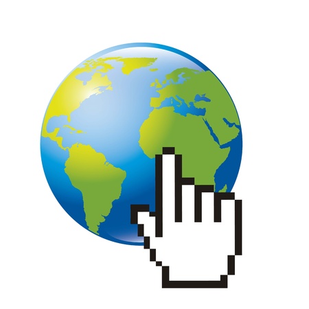 planet y hand cursor over white backgrond. vector illustrationのイラスト素材