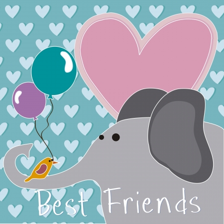 elephant with little friend, birdのイラスト素材