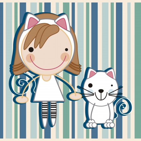 little girl with catのイラスト素材