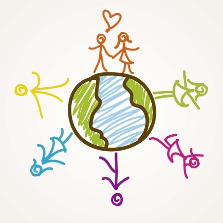 Colorful people Icons around the worldのイラスト素材