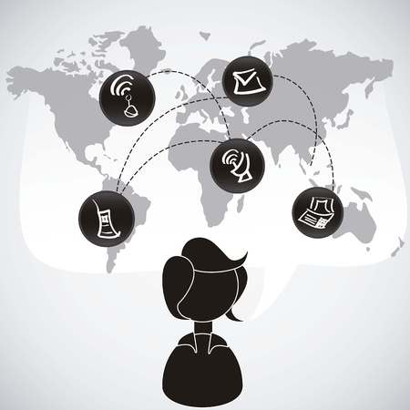 People communicating through the world black and whiteのイラスト素材