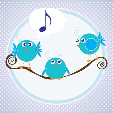 Three little birds talking with blue backgroundのイラスト素材