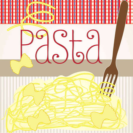 Spaghetti on striped vintage background vector illustrationのイラスト素材