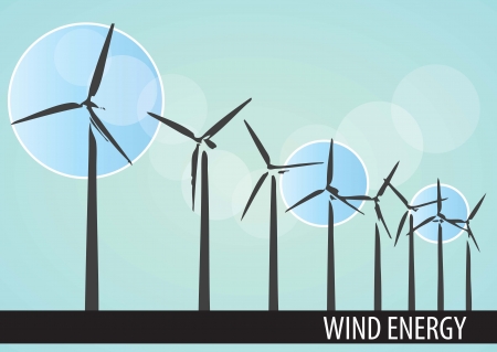 Wind power mills with blue background, vector illustration.のイラスト素材
