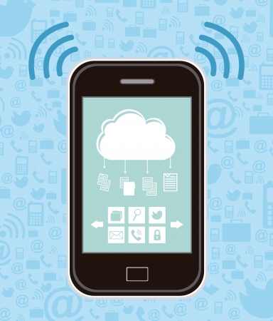 smartphone with files icons over blue background. vector illustration のイラスト素材