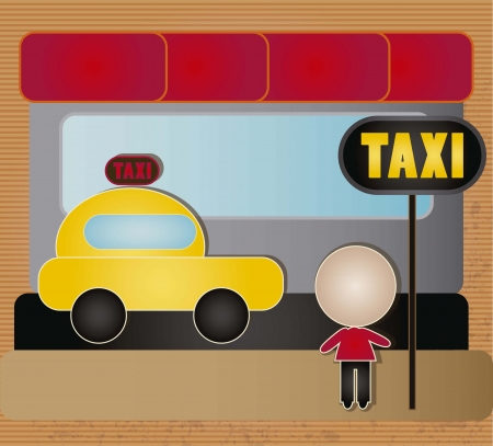 Man taking a taxi vintage backgroundのイラスト素材